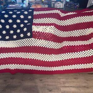 Handmade crocheted US Flag roughly 70” x 100”